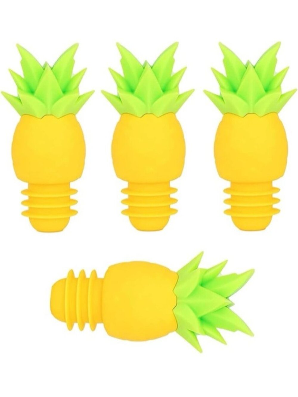 4pc Pineapple Silicone Wine Stopper Set Bottle Sealer Saver Reusable Yellow New